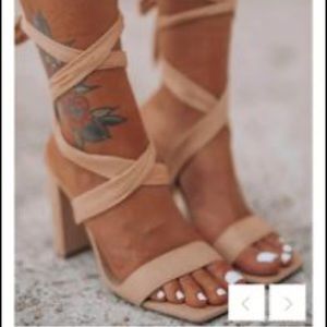 Wild Diva Lounge tan lace up heals, size 7.